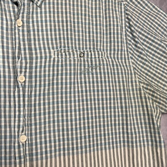 Alpinestars Mens Plaid Shirt size XXL Short Sleeve Button Up Pocket White Blue - Picture 11 of 16
